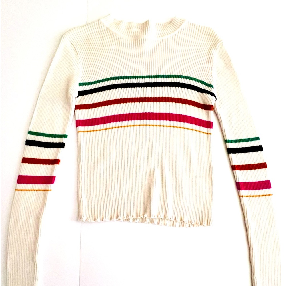 WOMEN'S CREAM STRIPED SWEATER